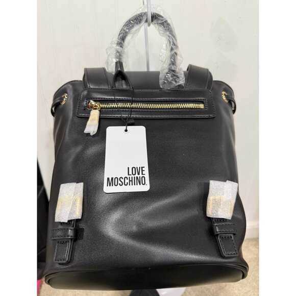 Love Moschino Black & Red Heart Backpack Gold Accent Drawstring & Buckle Closure - Picture 2 of 13